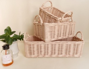 Set Of 3 Pink <b>Wicker</b> Storage <b>Baskets</b> <b>with</b> <b>Handles</b> Handmade Storage <b>Baskets</b> Natural Rattan Modern Multifunction Made in Viet Nam - Product Image 2