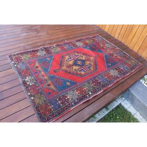 Turkish Accent Rug, 3.4x5.4 ft Vintage Rug, <b>Red</b> <b>Wool</b> Rug - Product Image 2