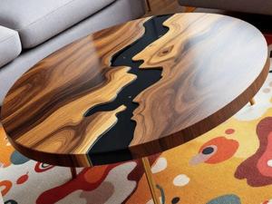 Table à manger en bois d'acacia en résine artisanale moderne de luxe, table de salon imperméable pour mariage, retraite, sympathie, Diwali - Product Image 4