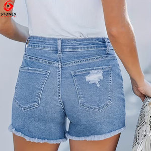 Shorts en jean personnalisés de qualité supérieure pour femmes, shorts décontractés d'été à taille haute, shorts en jean déchirés pour femmes, service OEM - Product Image 3