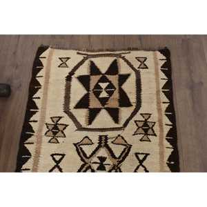Vintage Turkish Kilim Runner Rug 2.2x7.9 ft, <b>Brown</b> Check Rug <b>Wool</b> - Product Image 4