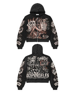 Sudadera con capucha y sudadera de gran tamaño para hombre personalizada, chándal desgastado de alta calidad con estampado de diamantes de imitación de algodón 100% para hombre - Product Image 5