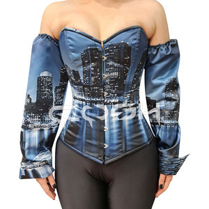 Top Corsé de Satén con Estampado de Paisaje Urbano y Hombros Descubiertos, con Mangas Largas, OEM/ODM - Product Image 1