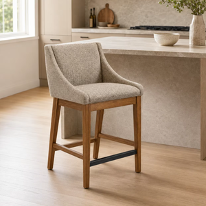 Taburete de bar moderno tapizado con patas de madera y respaldo sólido para uso en bares domésticos - Product Image 1