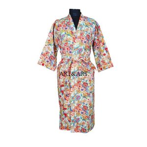 Vente en gros de robes de nuit kimono longues à manches longues en coton indien fait main, respirantes, à motifs floraux, pour femmes, pour l'été - Product Image 1