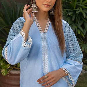 Light Blue Women's <b>Fancy</b> Summer Lawn <b>Dress</b> Long Lasting Indian and Pakistani Salwar Kameez Ladies' Comfortable Clothing - Product Image 6