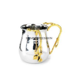 La Plus Récent Couleur Argent Brillant Poli Texture Martelée Durable En Métal Fait Pichet À Vin Fournitures Avec Feuilles Poignée De Designer - Product Image 3