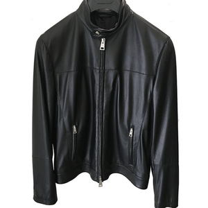 Veste coupe-vent d'hiver pour homme en cuir de mouton italien, 100% peau de mouton, fermeture éclair avant, passepoil vertical en coton - Product Image 1