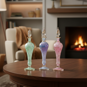 LW14 ZAHEREEN - Botella de Perfume Egipcia de Vidrio Soplado, Arte Popular, Grande, Verde, Azul, Rosa, Mármol, Recuerdo - Product Image 1