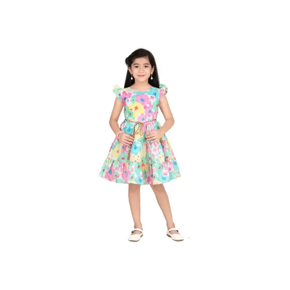 2024 indischer Stil neuestes Design Baumwolle Gewebe Mädchen Frottee Geburtstagskleid Mädchen Partybekleidung Designer Frock blaues Kleid