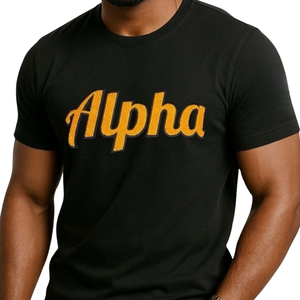T-Shirt in ciniglia con maniche alfa anno in oro nero T-Shirt stile greco personalizzata abbigliamento da confraternita 100 cotone Premium Streetwear - Product Image 2