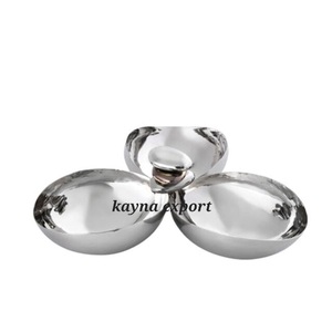Ustensiles de cuisine en acier inoxydable poli martelé avec feuille d'argent noix de cajou et dattes bol de service - Product Image 5