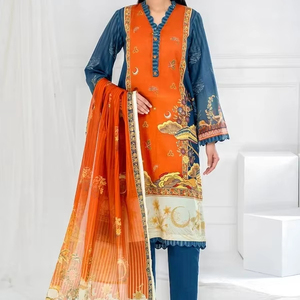 2025 proveedor directo de fábrica señoras 3 piezas verano Shalwar Kameez diseño tradicional hasta la rodilla cuello redondo traje de césped lavable - Product Image 1
