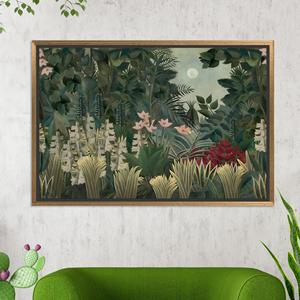 Art mural sur toile Jungle sous la lumière de la lune - Impression de forêt botanique tropicale, toile encadrée en or - Product Image 1