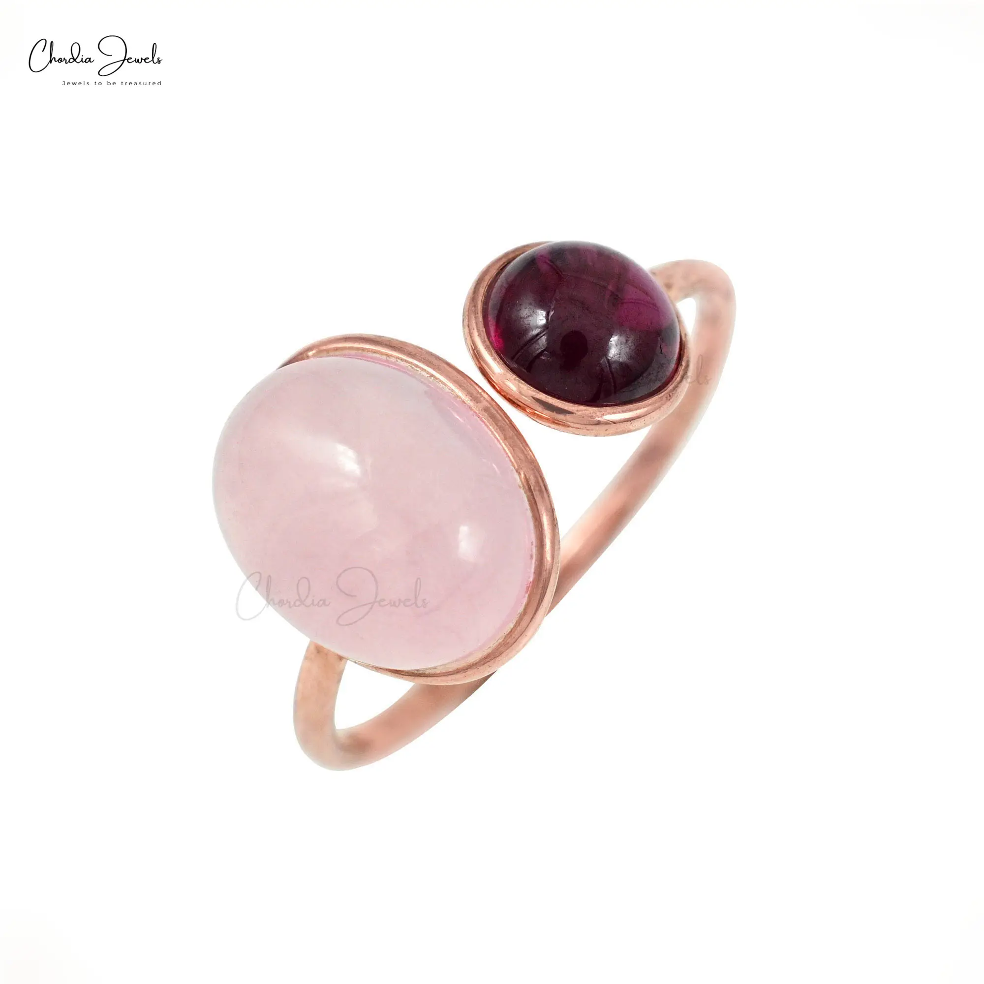 Factory Wholesale 100% Natural Rose Quartz Open Gap Ring 6mm Rhodolite Gemstone Ring 14k Gold Split Shank Ring Handmade Jewelry