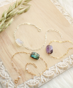 Metyst-pulsera de cadena de plata 925 chapada en oro para mujer, brazalete de piedras preciosas hecho a mano con labradorita fluorita y Nugget - Product Image 6