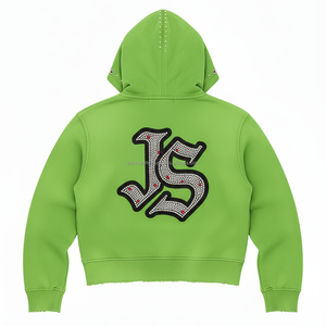 Sudadera con capucha y cremallera de alta calidad para mujer, tela polar 370 GSM, verde brillante, sensación suave y acogedora, logotipo personalizado con piedras, sudaderas con capucha básicas - Product Image 2