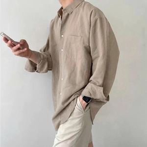 NH47 Camisa de lino azul carbón fresca y cómoda para hombre para verano Beach Cafe Halley Fashion Trend 2025 - Product Image 3