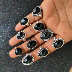 Anillo de Plata de Ley 925 con Piedra de Ónix Negro Original, Venta al por Mayor, Tendencia, Varias Formas, para Mujer, Precio de Fábrica - Product Image 4