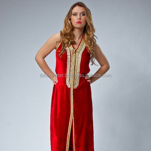 <b>Red</b> Colour Without Sleeves <b>Velvet</b> <b>Material</b> Front Open Kaftan With Golden Lace and Embroidery Work - Product Image 1