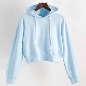 OEM de fabricación personalizada de alta calidad de las mujeres recortadas sudaderas con capucha suéter liso conjunto de sudaderas con capucha de las niñas - Product Image 3