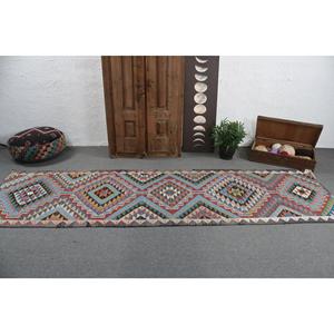 Alfombra de 3.2x10.7 pies, Alfombra Turca Vintage, Alfombra de Lana Herki Azul - Product Image 3