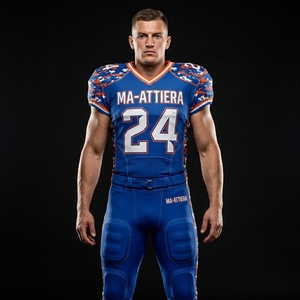 Custom Blue Orange American Football Jersey <b>Padded</b> <b>Pants</b> Team Uniform Number 24 Performance Sportswear OEM ODM Wholesale Supplie - Product Image 4