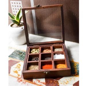 Boîte à épices en bois faite à la main avec plusieurs compartiments, articles de cuisine, articles d'hôtel, fêtes de mariage - Product Image 6