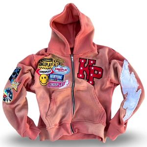 Conjunto de Sudadera con Capucha y Pantalones Deportivos para Hombre, Diseño Desgastado con Parches Gráficos, Estilo Urbano, Informal y Coordinado - Product Image 1