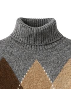 Suéter de Punto Premium para Hombre, Cuello Alto, Diseño Argyle, Suave y Cálido, Manga Trenzada, Jersey de Invierno, Estilo Casual, Color Gris, Marrón, Beige - Product Image 5
