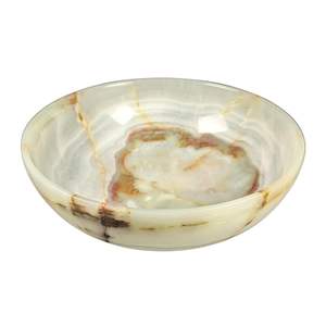 Frutero de Ónix Beige Claro Tallado, Bandeja Redonda Hecha a Mano con Piedra Natural, Decoración de Mesa Minimalista y Lujosa Pulida - Product Image 1