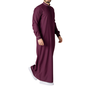 Thobe pour homme en Bourgogne riche, Jubba saoudienne de couleur marron, robe islamique à manches longues pour homme, Kandura arabe, Dishdasha, robe modeste - Product Image 3