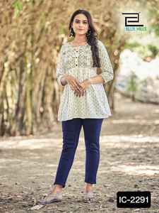 Tops cortos con estampado de Kurtis de rayón étnico para mujeres paquistaníes indias, cuello elegante para ropa regular de oficina, ropa de estilo indio para - Product Image 5