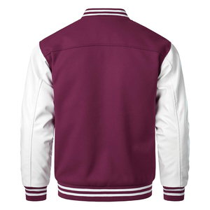 Custom Jersey Fleece Hombres de lana de cuero de la manga cortavientos botones cubiertos de algodón Bomber Varsity Jacket - Product Image 3