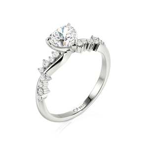 แหวนหมั้นรูปหัวใจทรงวงรีแพลตตินั่ม - แหวนคู่ชุบโรเดียม - Product Image 2