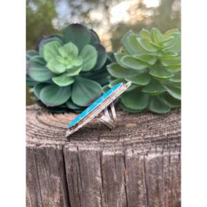 Natural Stone Zuni Turquoise Sterling <b>Silver</b> Inlay <b>Ring</b> Size 6 for <b>Men</b> - Product Image 5