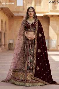 Lehenga Choli pour femme, vêtements de mariage de qualité supérieure, velours, patch multi-fils, broderie Dori, diamants et travail de miroir réel - Product Image 4