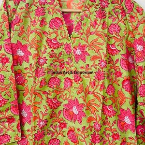 Hermoso vestido estampado floral de bloque de algodón Vestido para ropa informal Vestido estampado de bloque de mano - Product Image 5