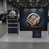 Stand d'exposition portable à montage rapide avec éclairage LED intégré, étagères modulaires et présentoir en tissu pour événements