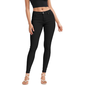 Pantalones vaqueros rasgados elásticos de cintura media de Color sólido a la moda para mujer de talla grande, Vaqueros ajustados informales de verano con decoración de botones - Product Image 1