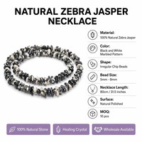 Collar de Piedra Jaspe Zebra Natural con Cadena de Plata 925, Estilo Boho con Cuentas de Cristal, 80cm, Bañado en Rodio, Venta al Por Mayor para Mujeres