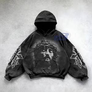 เสื้อฮู้ดพิมพ์ลาย Gothic Dark Angel ทรงปกติ สีดำ สตรีทแวร์ ผ้าคุณภาพสูง เสื้อฮู้ด Y2k สำหรับฤดูหนาว - Product Image 1