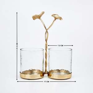 New Arrival T-Light <b>Hurricane</b> Candle Holder Gold Finish Blue Glass <b>Lantern</b> Decoration Glass Metal Candle Lamp Holder - Product Image 2