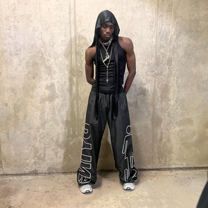 Pantalones rectos de nailon de alta calidad con logotipo personalizado bordado, ropa de calle informal para hombre, pantalones cortavientos para correr, pantalones de pierna ancha OEM - Product Image 5