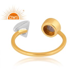 แหวนอัญมณีลาบราดอไรต์ธรรมชาติชุบทอง18K แบบปรับได้จากผู้ผลิตเครื่องประดับชั้นดี - Product Image 4
