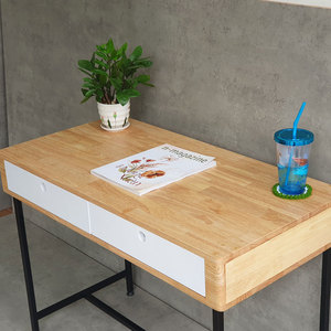 Mini 100x50cm Rubber Wood <b>Desk</b> with Drawers <b>Simple</b> & Minimalist Iron Legs Computer Table for Office or Hotel Use-BD68103 - Product Image 4
