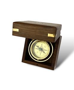 Boussole à cardan en bois, laiton et verre, instrument rotatif élégant pour décoration de bureau, d'étagère ou de salle d'étude, dans une boîte décorative d'art nautique - Product Image 5