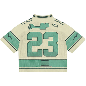 Camiseta recortada de malla cuadrada de gran tamaño Vintage para hombre, ropa de calle deportiva con diseño en blanco, camiseta con patrón de letras - Product Image 3