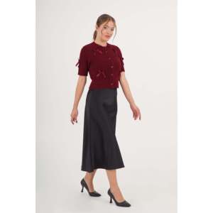 Wholesale Women's <b>Burgundy</b> Short Sleeve Knitted <b>Cardigan</b> Bow Ribbon Design - Product Image 6