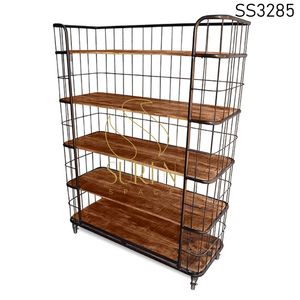 Indian Designer Metal Solid Wood <b>Industrial</b> <b>Bookcase</b> - Product Image 5